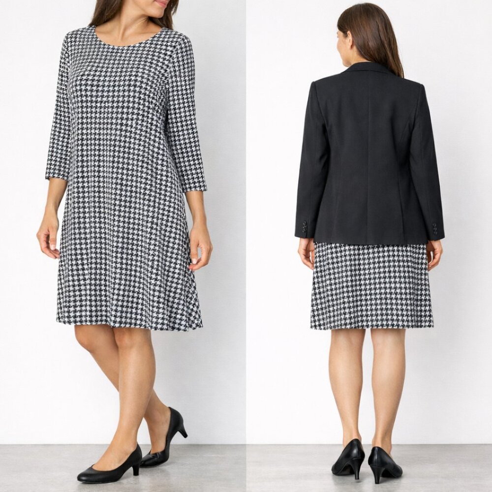 J. Jill Wearever Collection Houndstooth Rayon Lycra Dress Sz L 🎉Host Pick🎉